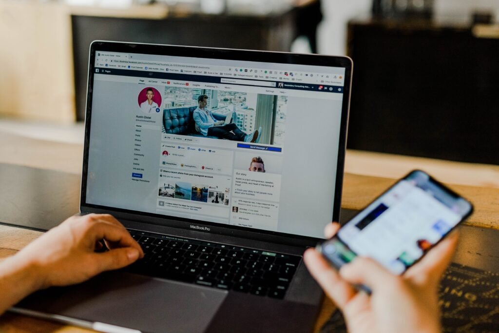 A rocket symbolizing growth launching from a Facebook logo, illustrating the concept of growing your business with Facebook strategies.